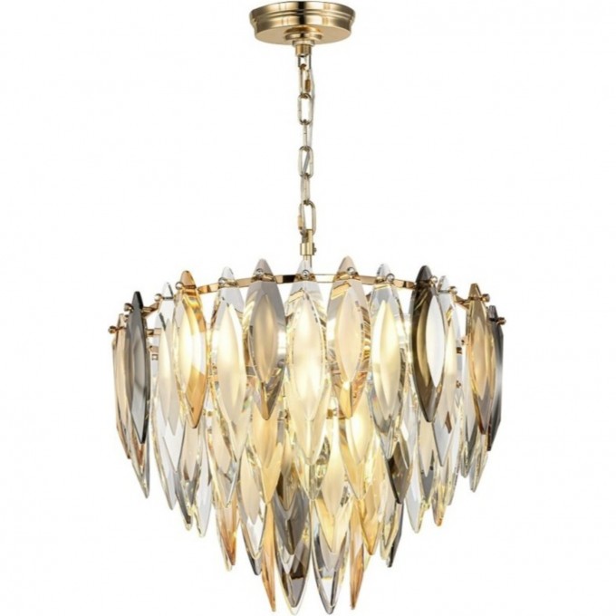 Люстра ODEON LIGHT VILNA HALL ODL24 501E14 9*40W золото дымчатый янтарный матовый белый, металл хрусталь 5068/9 Люстра ODEON LIGHT VILNA HALL ODL24 501E14 9*40W золото дымчатый янтарный матовый белый, металл хрусталь 5068/9